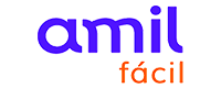Logo da amil fácil com fonte azul e laranja