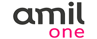 Logo da amil one com fonte preta e rosa