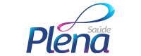 Logo do Saúde Plena com fonte azul e símbolo do infinito azul e roxo acima