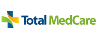 Logo da Total MedCare com cruz verde, azul e amarela ao lado